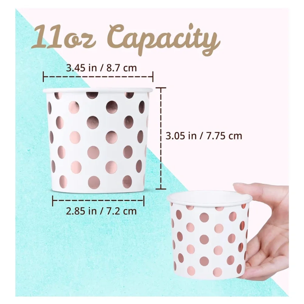 Disposable Ice Cream/Soup Cups with Rose Gold Polka-Dots, 45 Count